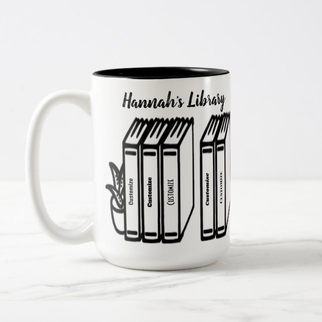 Personalisierte Buchtitel Zweifarbige Tasse (Links)