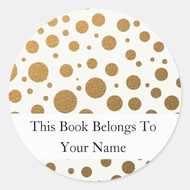 Personalisierte Buchzeichen | Gold Glitzer Dots Runder Aufkleber (Vorderseite)