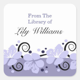 Personalisierte Buchzeichen - violette Blumen Quadratischer Aufkleber