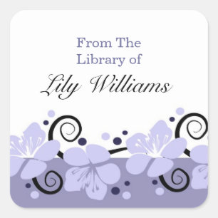 Personalisierte Buchzeichen - violette Blumen Quadratischer Aufkleber