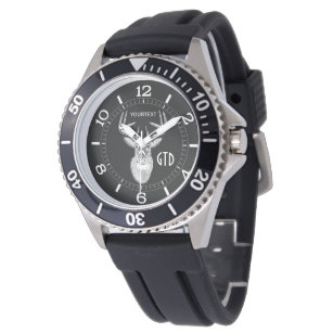 Personalisierte Bucktrophie auf Schwarz-weißem Sch Armbanduhr