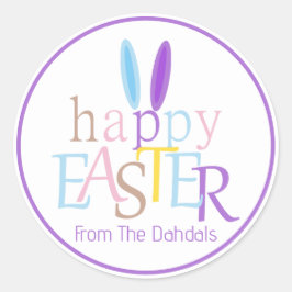 Personalisierte Bunny Oars Happy Osterfest Lilac L Runder Aufkleber