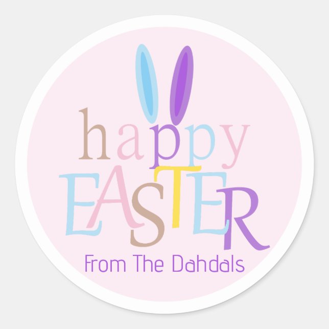 Personalisierte Bunny Oars Happy Osterpastel Pink Runder Aufkleber (Vorderseite)