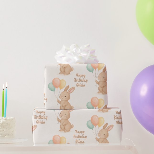 Personalisierte Bunny & Pastel Balloons - Niedlich Geschenkpapier (Partygeschenke)