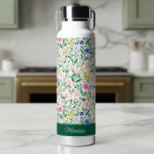 Personalisierte bunte Blumenmonogramm-Wasserflasch