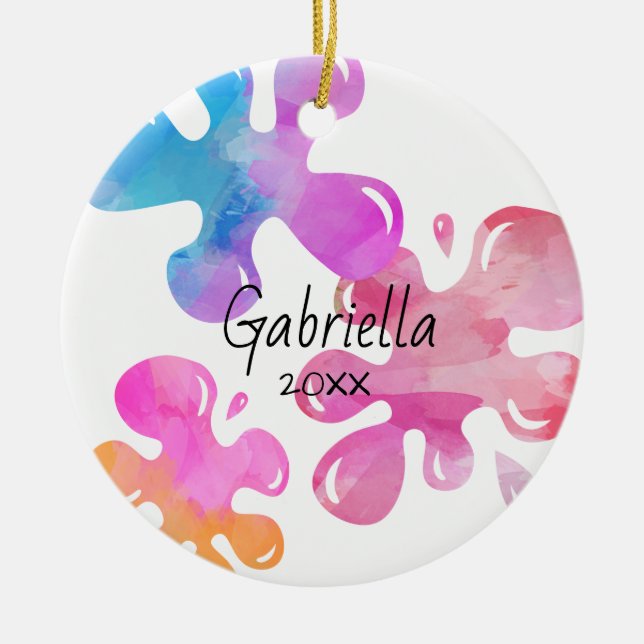 Personalisierte bunte Schlamm-Weihnachtsverzierung Keramik Ornament (Vorne)
