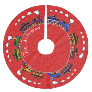 Personalisierte bunte Spielzeug-Züge Polyester Weihnachtsbaumdecke