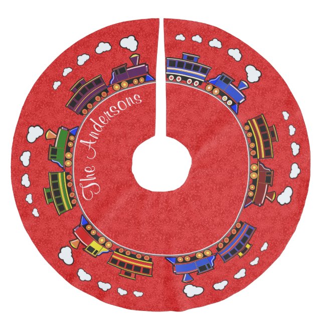 Personalisierte bunte Spielzeug-Züge Polyester Weihnachtsbaumdecke (Vorderseite)