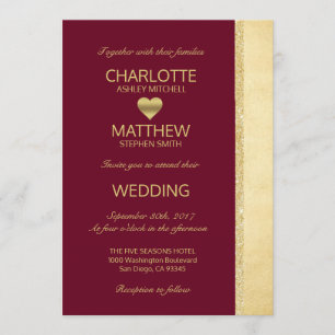 Personalisierte Burgunder-GoldHochzeit im Einladung