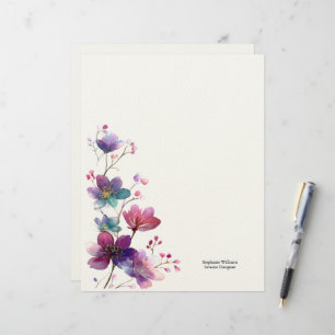 Personalisierte Burgunderrote Wilde Blumen Florali Briefbogen