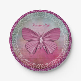 Personalisierte Burgundy Butterfly Party Paper Tel Pappteller