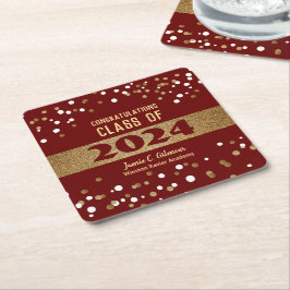 Personalisierte Burgundy Red Class 2024 Abschluss Rechteckiger Pappuntersetzer