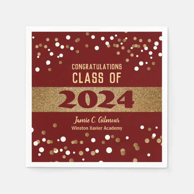 Personalisierte Burgundy Red Class 2024 Abschluss Serviette (Vorderseite)