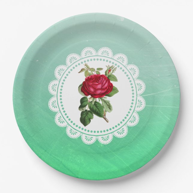 Personalisierte Burgundy Vintag Rose Paper Teller (Vorderseite)