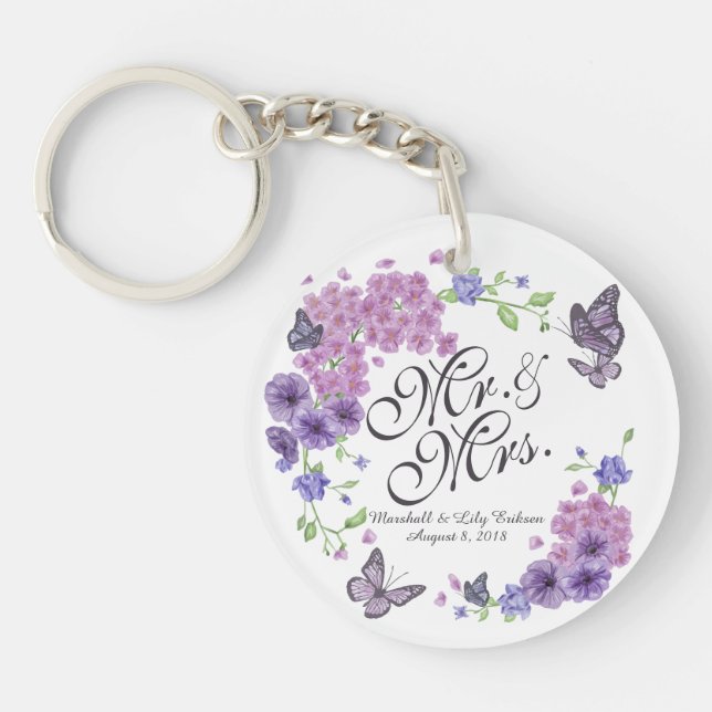 Personalisierte Butterfliegen Floral Wedding Schlü Schlüsselanhänger (Vorderseite)