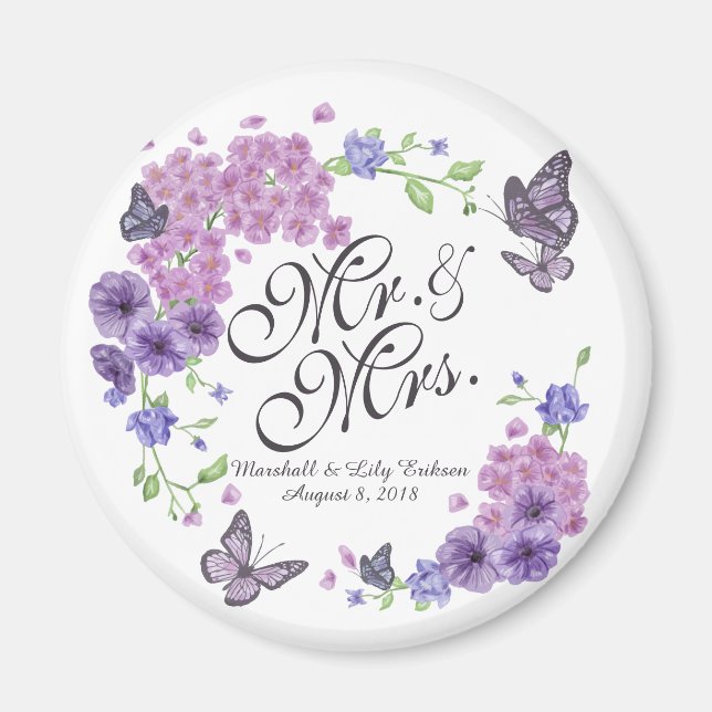 Personalisierte Butterfliegen-Hochzeit | Magnet (Vorne)