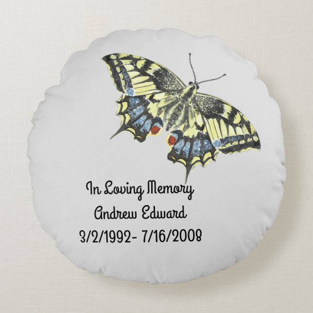 Personalisierte Butterfly-Gedenkstätte Rundes Kissen (Vorderseite)