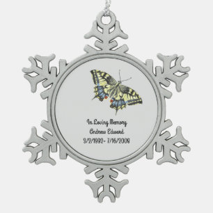 Personalisierte Butterfly-Gedenkstätte Schneeflocken Zinn-Ornament