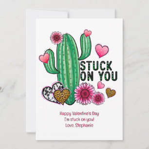 Personalisierte Cactus Pink Heart Valentinstagskar Feiertagskarte