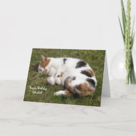 Personalisierte Calico Katze schlief am Geburtstag Karte