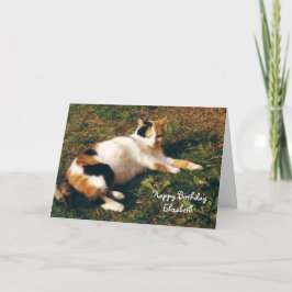 Personalisierte Calico Katze Sonnenbaden Geburtsta Karte