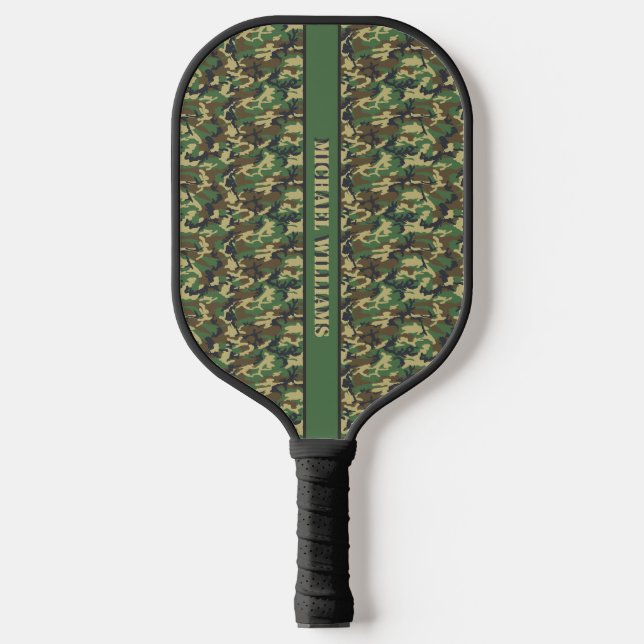 Personalisierte Camouflage Woodland Military Print Pickleball Schläger (Vorderseite)