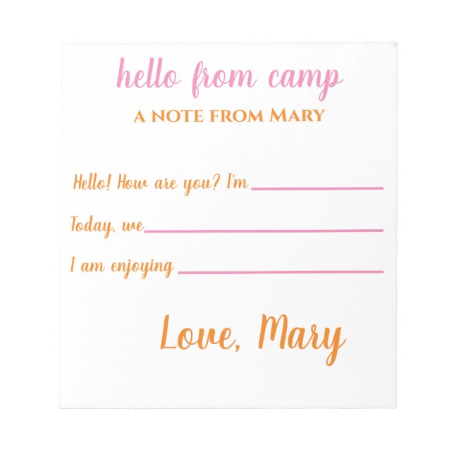 Personalisierte Camp-Notepad für Mädchen Notizblock (Vorderseite)