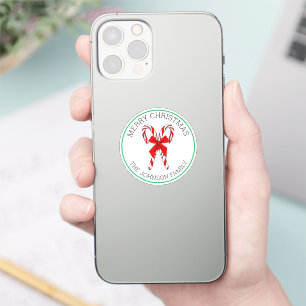 Personalisierte Candy Canes und Bow Weihnachten Aufkleber