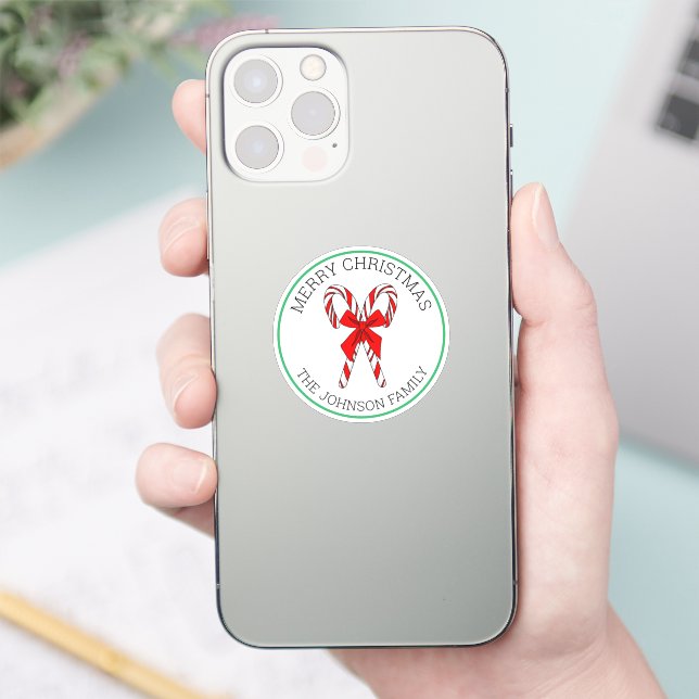 Personalisierte Candy Canes und Bow Weihnachten Aufkleber (Telefon)
