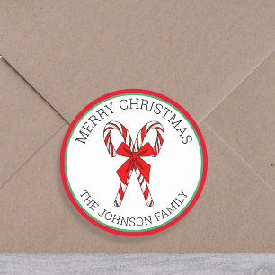 Personalisierte Candy Canes und Bow Weihnachten Runder Aufkleber