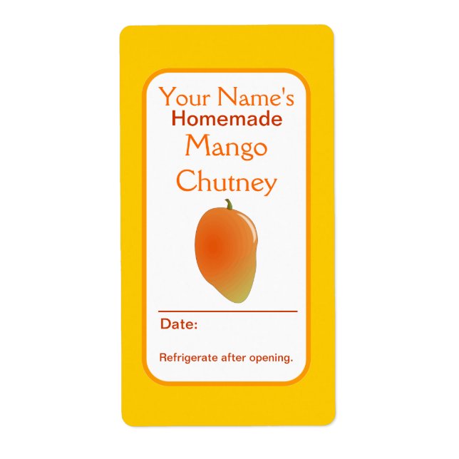 Personalisierte Canning Labels für Jars Mango Chut (Vorne)