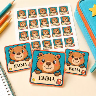 Personalisierte Capybara-Kinderschulnamen-Aufklebe Quadratischer Aufkleber