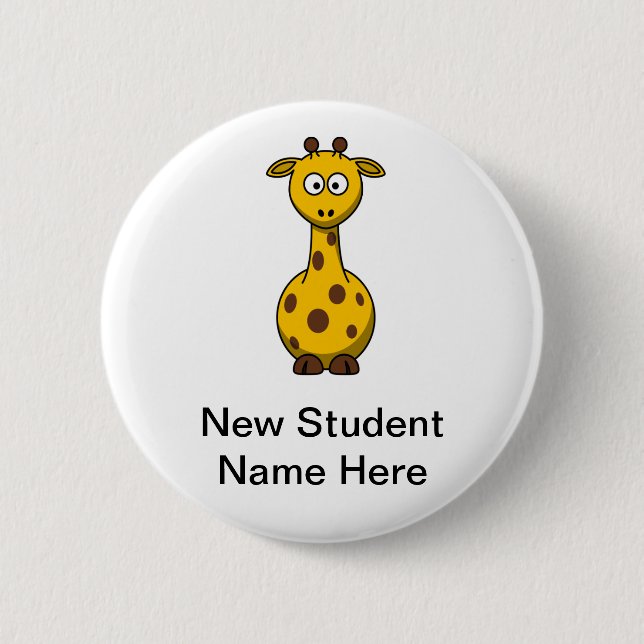 Personalisierte Cartoon-Giraffe für neue Studenten Button (Vorderseite)