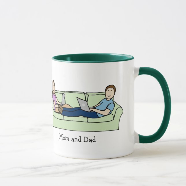 Personalisierte Cartoon-Tasse Techie Mama u. Vatis Tasse (Rechts)