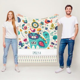 Personalisierte CAT Folk Art Decorative Vögel Blum Fleecedecke