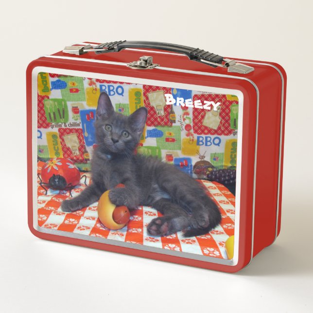 Personalisierte Cat GRILLEN / Pic Nic Metall Brotdose (Vorderseite)