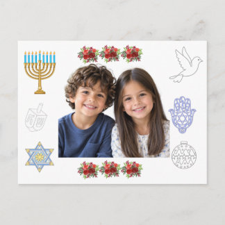 Personalisierte Chanukka-Postkarte mit Kinderfotos Postkarte