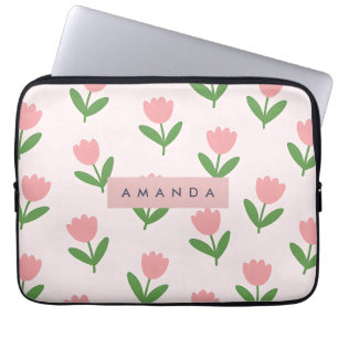 Personalisierte charmante rosa Tulpe floral Laptopschutzhülle