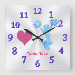 Personalisierte Cheer-Uhr, Cheerleader Room Decke Quadratische Wanduhr