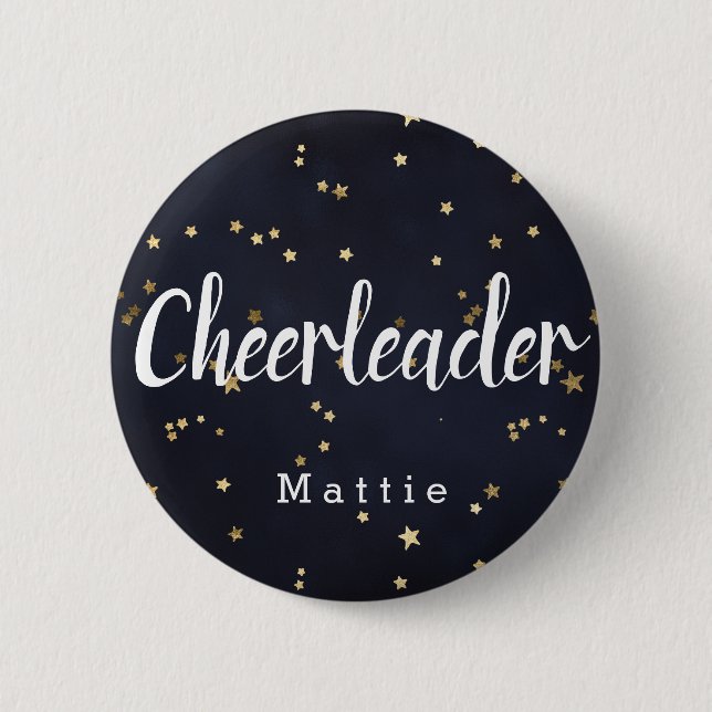 Personalisierte Cheerleader Navy Blue und Gold Sta Button (Vorderseite)