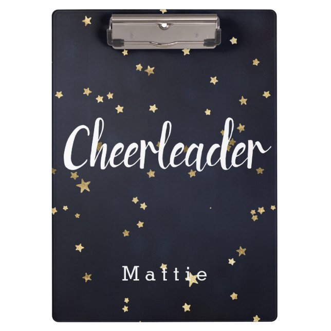 Personalisierte Cheerleader Navy Blue und Gold Sta Klemmbrett (Vorderseite)