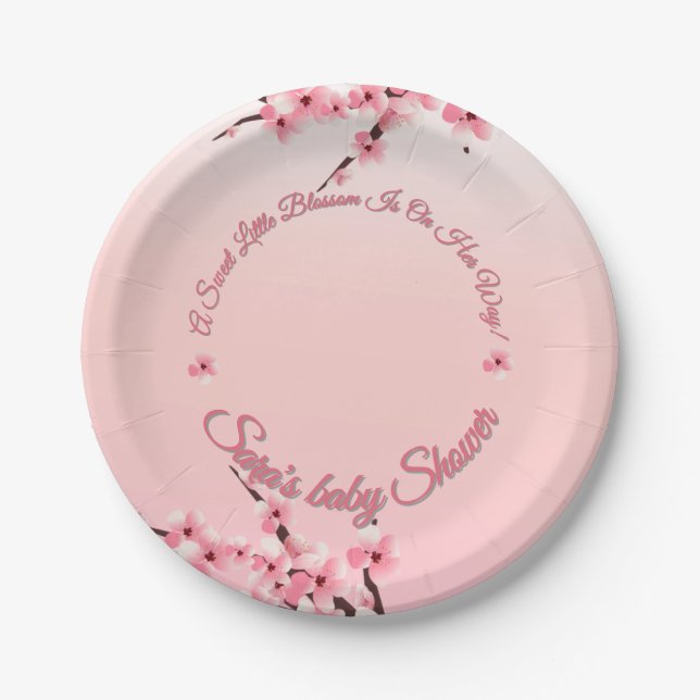 Personalisierte Cherry Blossom Babydusche Pappteller (Vorderseite)