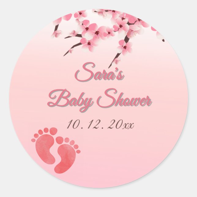 Personalisierte Cherry Blossom Babydusche Runder Aufkleber (Vorderseite)