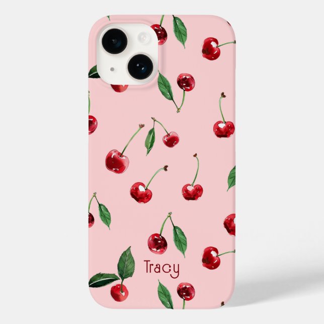 Personalisierte Cherry-Telefonzelle, rosa Case-Mate iPhone 14 Hülle (Rückseite)
