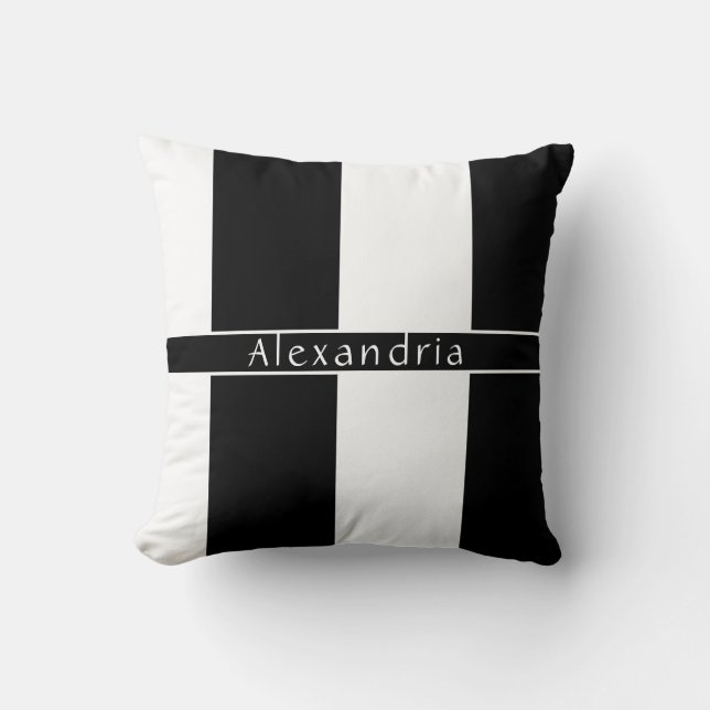Personalisierte Chic Stripes Schwarz/Weiß Kissen (Vorderseite)