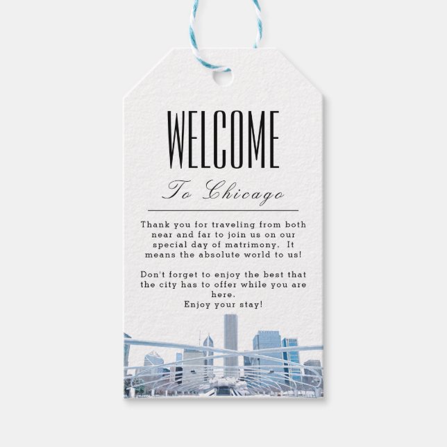 Personalisierte Chicago Begrüßungsmarke Geschenkanhänger (Vorderseite)