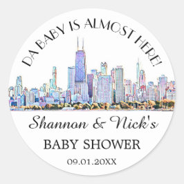 Personalisierte Chicago Skyline Baby Dusche Runder Aufkleber