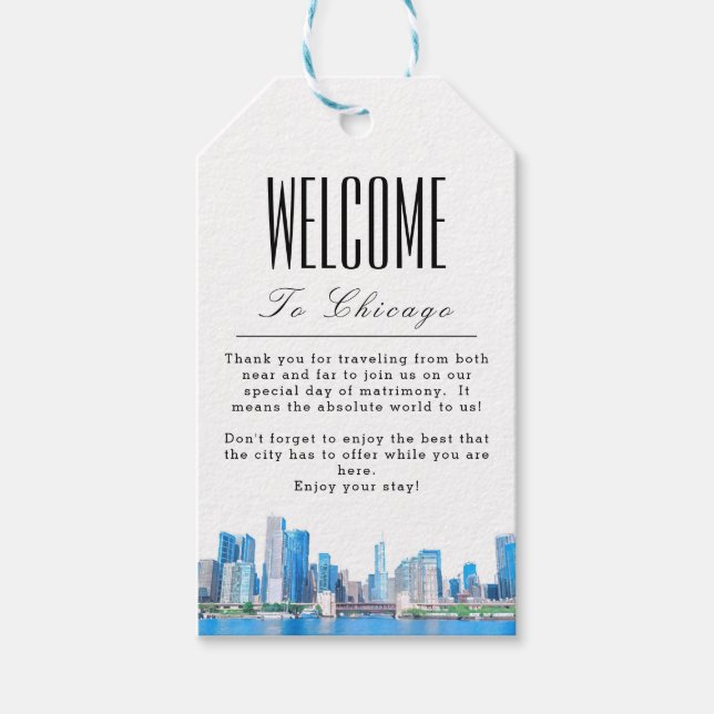 Personalisierte Chicago Skyline Begrüßungsmarke Geschenkanhänger (Vorderseite)