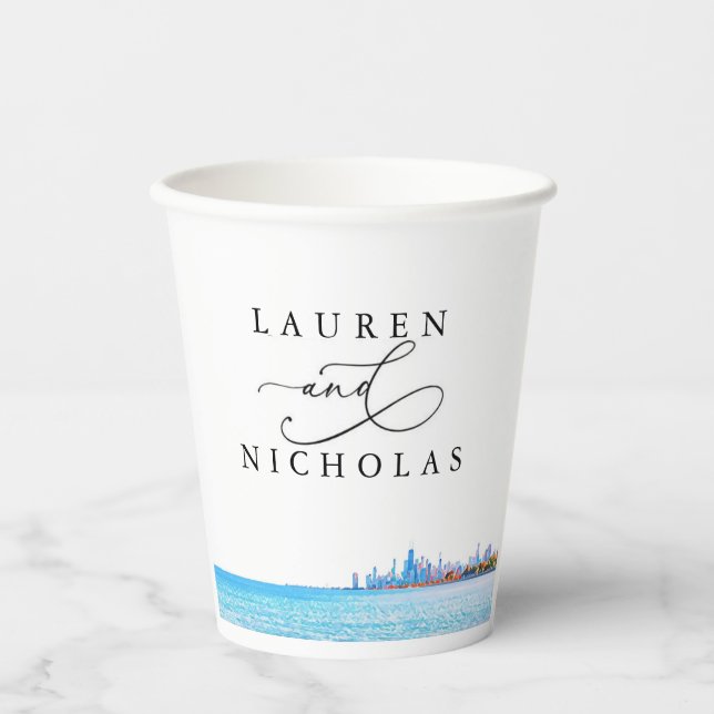 Personalisierte Chicago Skyline Wedding Paper Cups Pappbecher (Vorderseite)