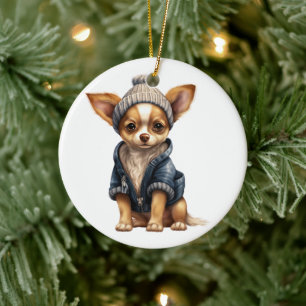 Personalisierte Chihuahua-Hundkunst Keramik Ornament
